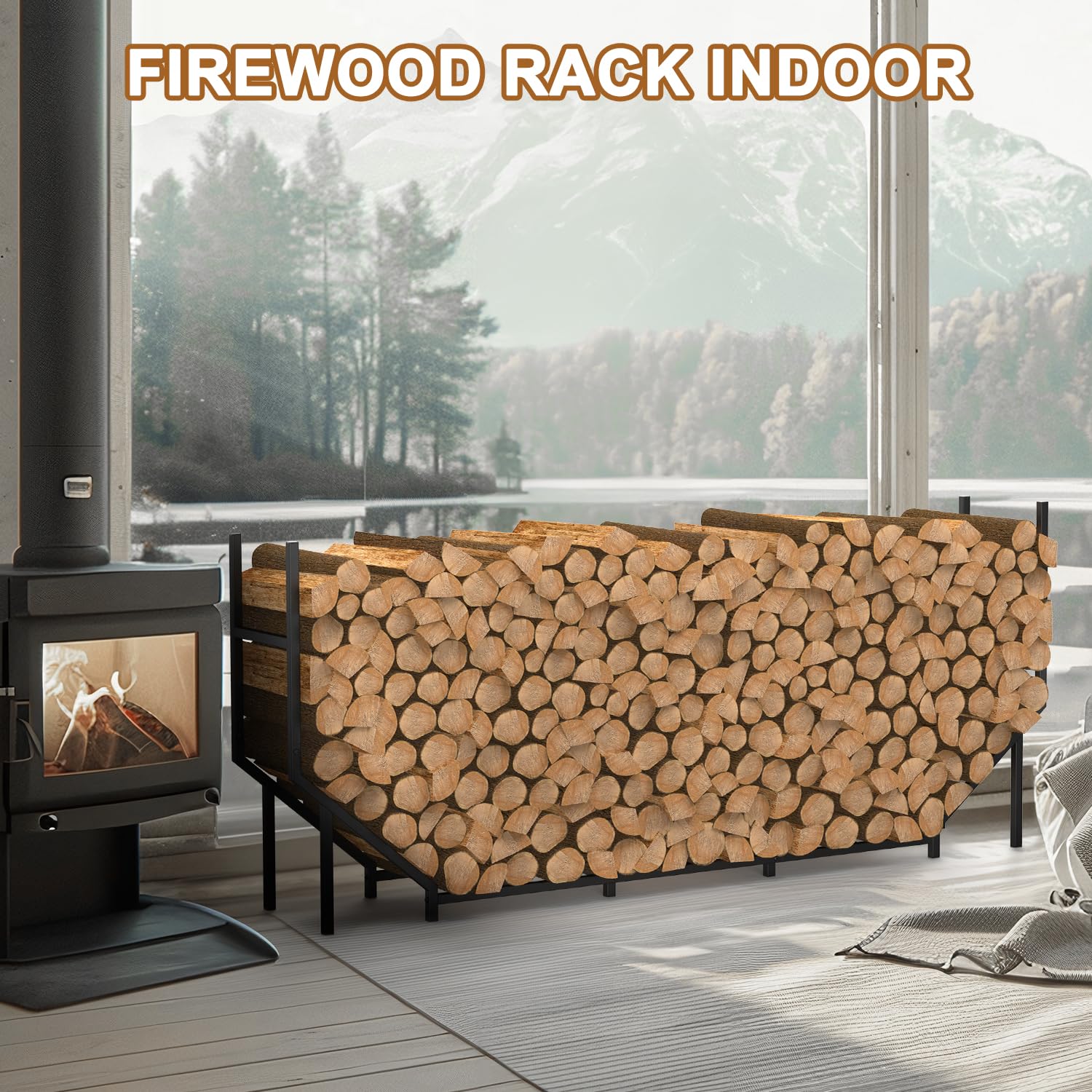 Amazon.com : Ebeneze 5.9ft Firewood Rack Holder, Outdoor Indoor